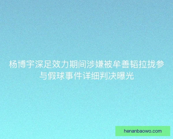 杨博宇深足效力期间涉嫌被牟善韬拉拢参与假球事件详细判决曝光