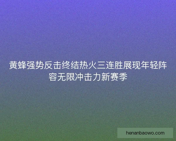 黄蜂强势反击终结热火三连胜展现年轻阵容无限冲击力新赛季